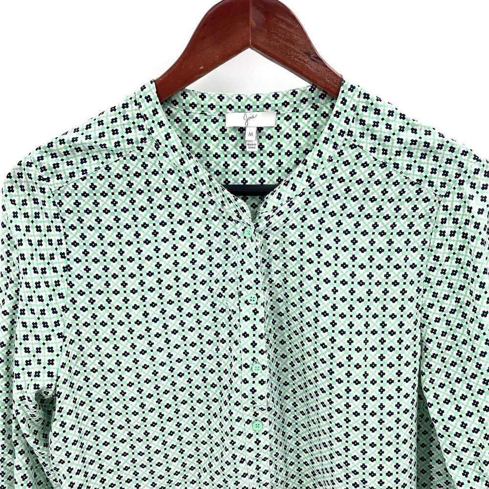 Joie Green Geometric Print Silk Long Sleeve Popover Top Blouse - Picture 2 of 5